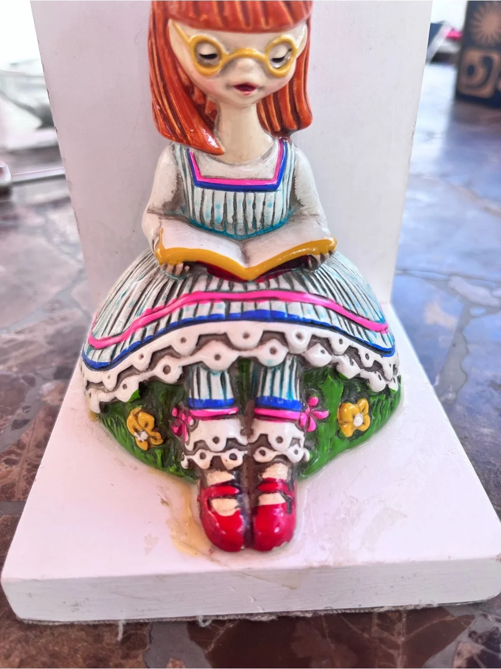 Vintage Earl Bernard Bookends: Girl Reading Book in Meadow